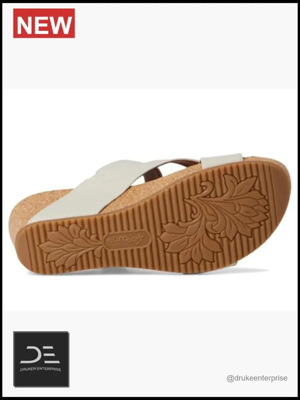 Women's Wedge Sandals with Cork Footbed and Faux Leather Upper